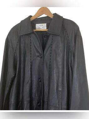 Alan Furs Leather Collection Full Length Black Leather Coat Elegant Vintage M